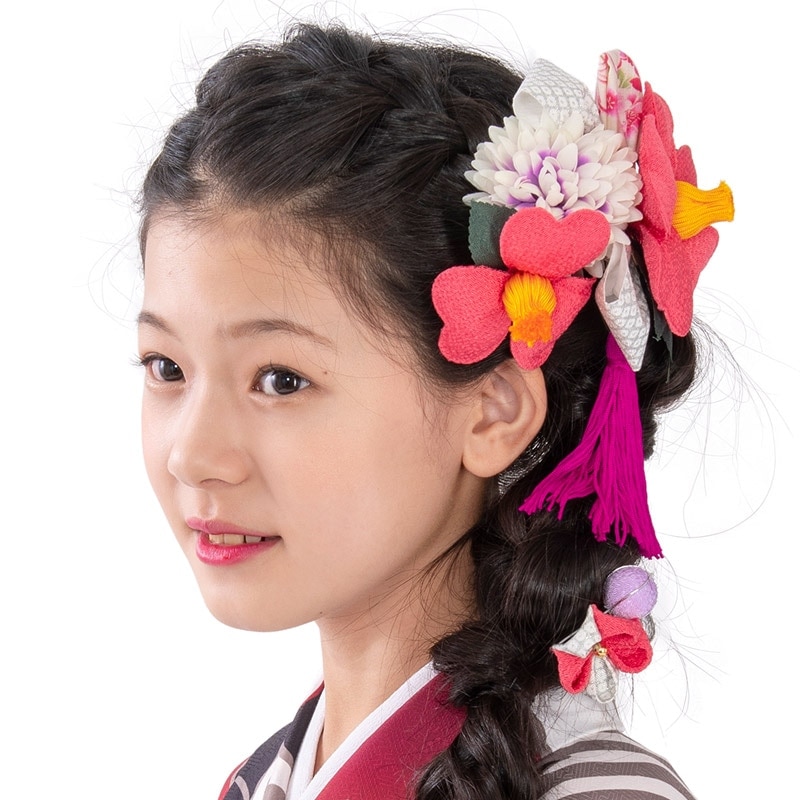 髪飾り ピンク ちりめん椿モダン 難物