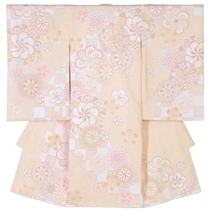 女の子初着 ポリ クリーム ねじり梅と菊 F