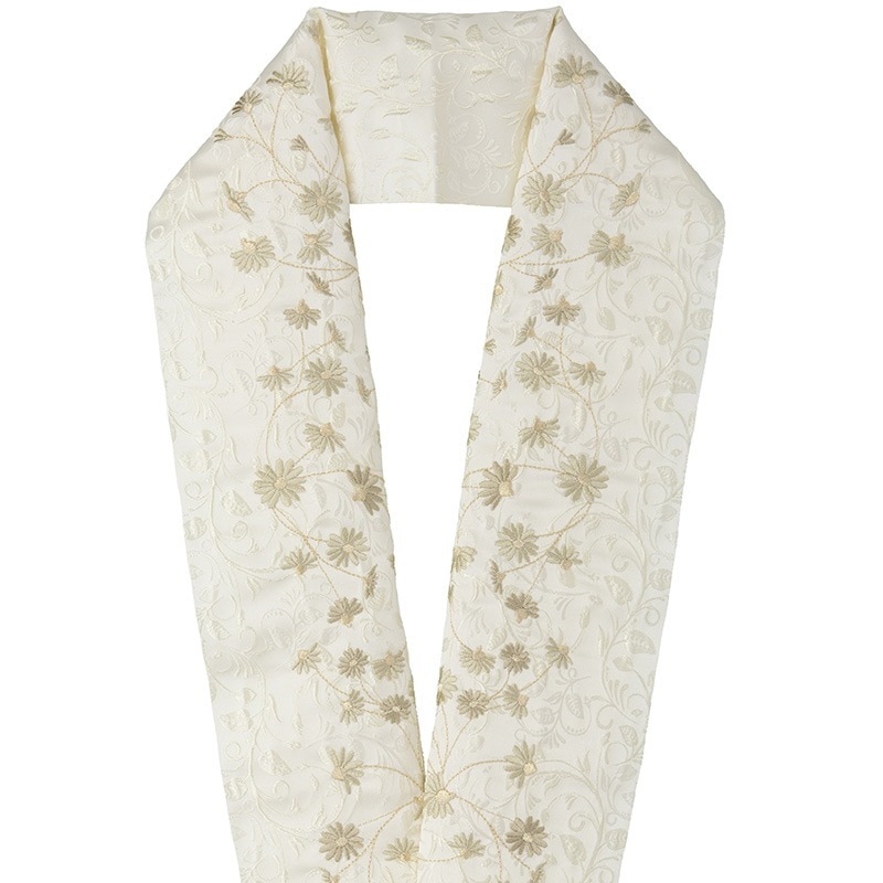 刺繍衿 ポリ クリーム 小花 薄緑 デコル