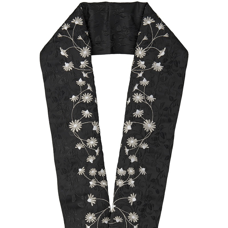 刺繍衿 ポリ 黒 小花 銀 デコル