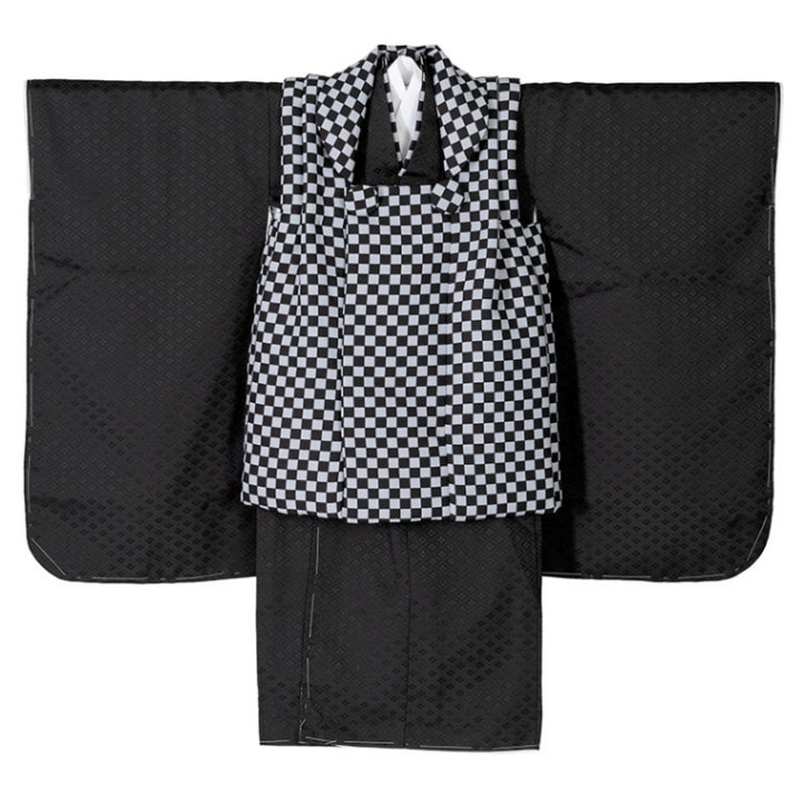 男の子被布セット ポリ 黒・黒市松 中国製