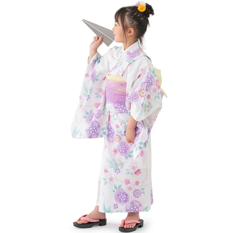 女の子浴衣 白 金魚に花 キッズ ジュニア | 子供和装,女の子浴衣 