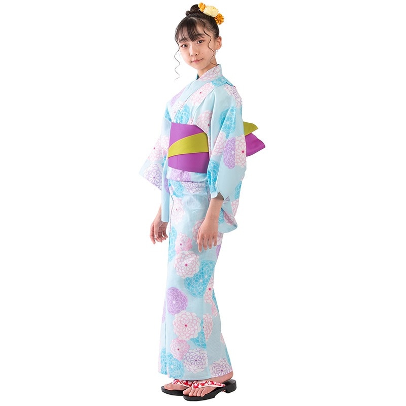 ジュニア女の子浴衣 水色 菊 ジュニア 