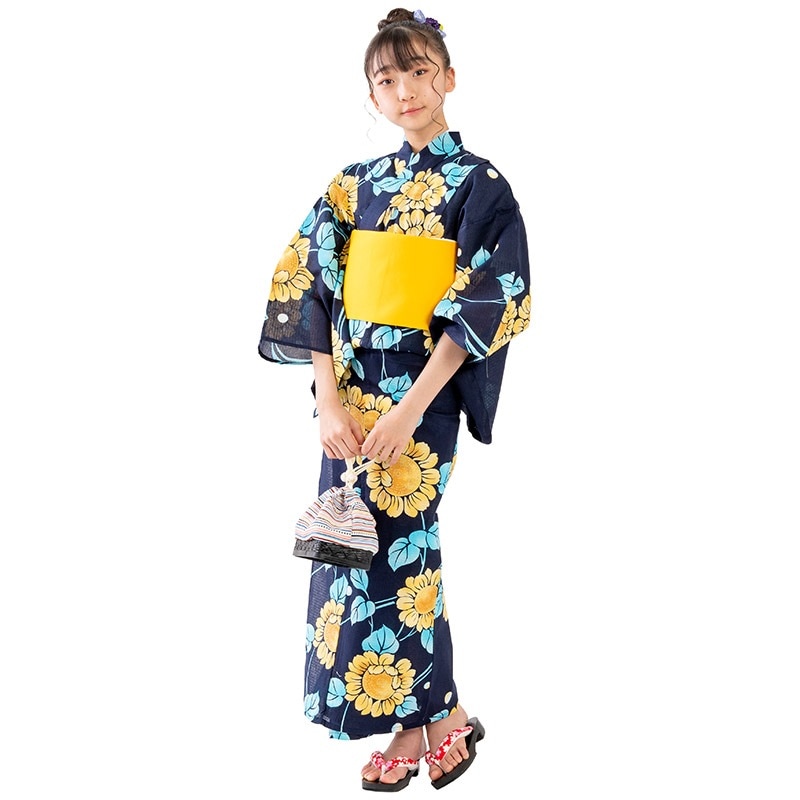ジュニア女の子浴衣 濃紺 ひまわり ジュニア | ジュニア和装