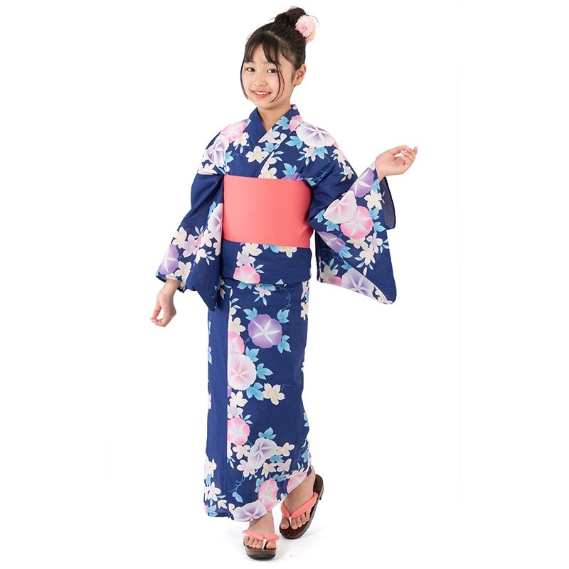 ジュニア女の子浴衣 紺 朝顔 ジュニア 