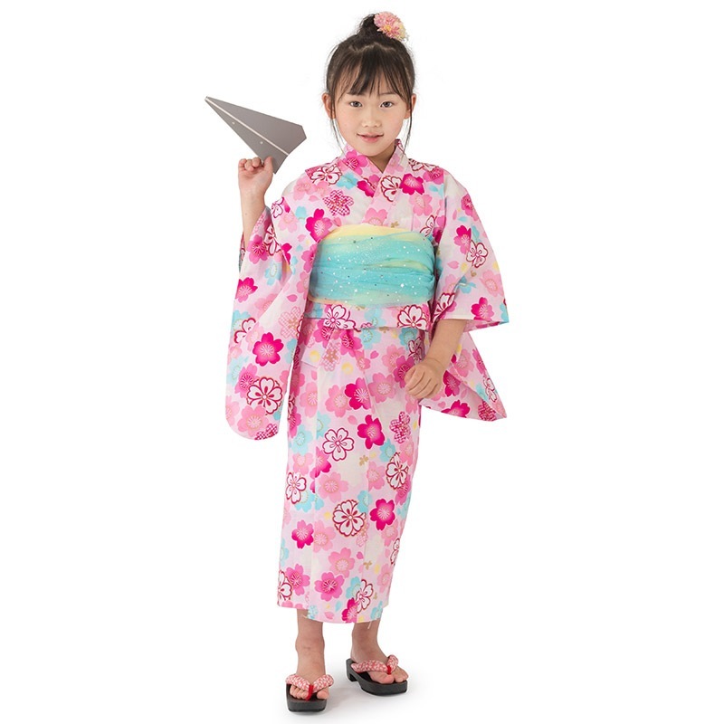 女の子浴衣 ピンク 桜づくし キッズ 