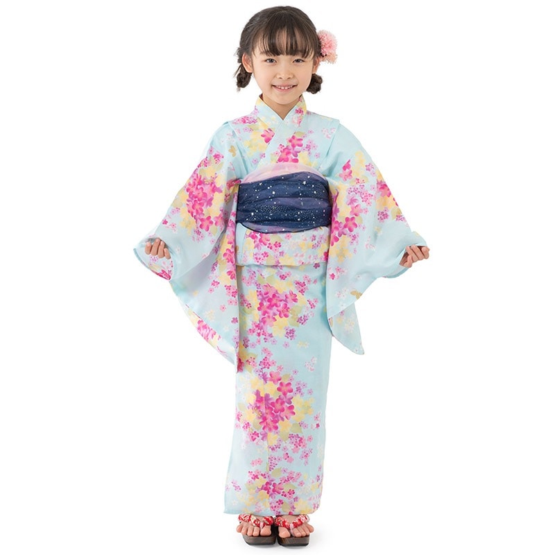 女の子浴衣 水色 あじさい キッズ ジュニア 