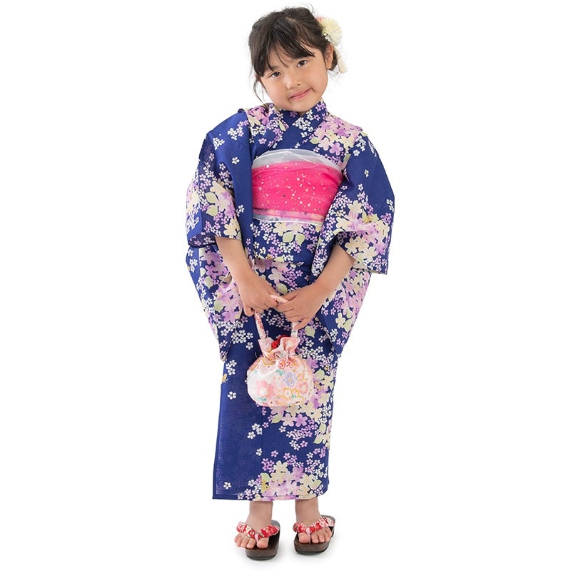 女の子浴衣 紺 あじさい キッズ ジュニア 
