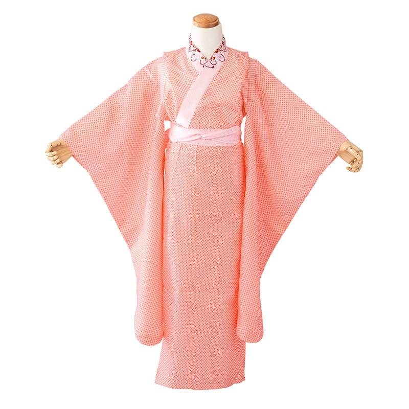 女の子長襦袢 ポリ 朱疋田 刺繍半衿付 7才 中国製