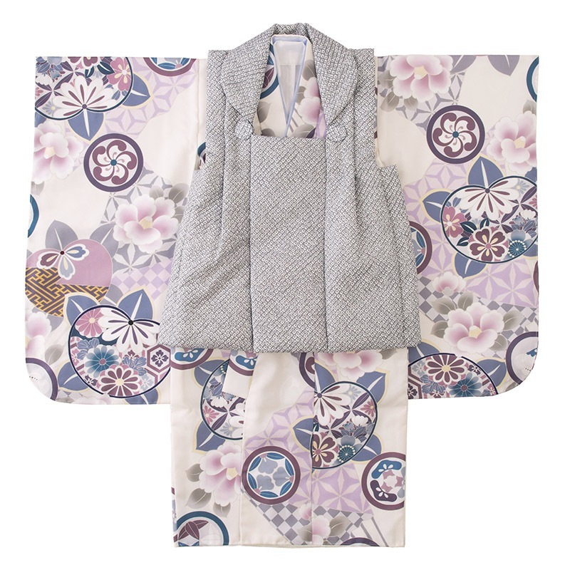 被布セット ポリ 薄紫 四季の花・グレー疋田 3才 中国製
