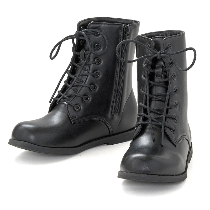 子供編上げブーツ 黒 難物 中国製 