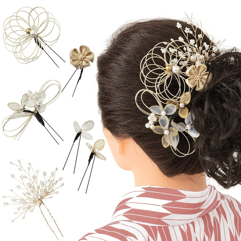 髪飾り 金 アメリカンフラワー 花雫 6本組 