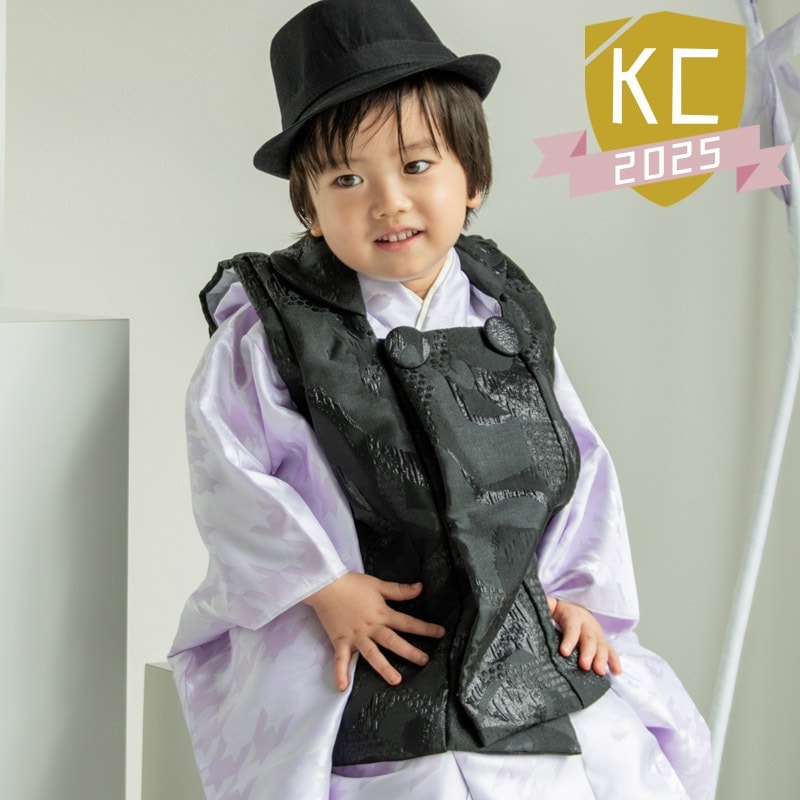 男の子被布セット ポリ 紫迷彩千鳥・黒 3才 中国製