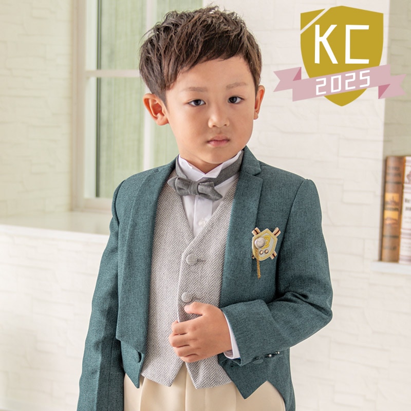 男の子礼服 ネイビー・グレーベスト ネクタイ付 中国製