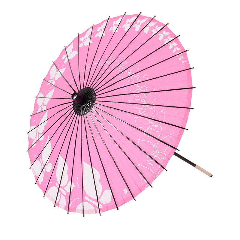 紙傘 ピンク 蝶々 直径64×65cm 持ち手一体 難物 中国製
