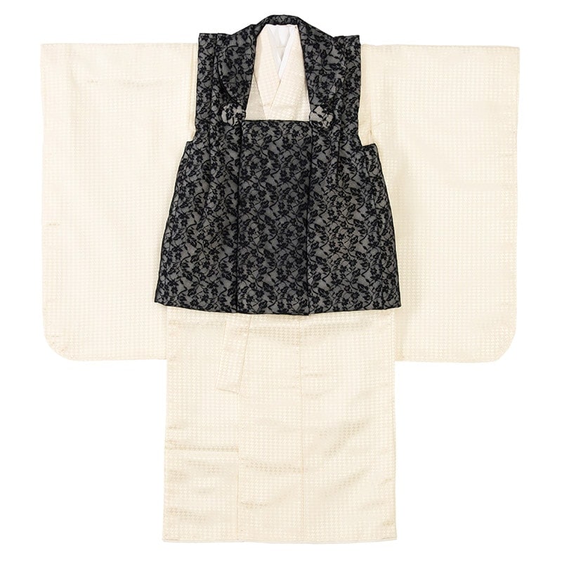 女の子被布セット ポリ オフ白・黒レース 3才 中国製 