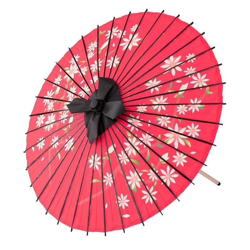 撥水布和傘 ポリ 赤 ぼかし花 直径70×75cm 継ぎ金具有 難物 中国製