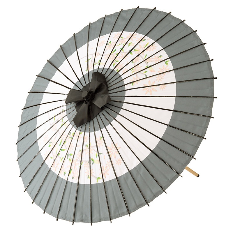 撥水布和傘 ポリ グレー 蛇の目 ぼかし花 直径85×85cm 継ぎ金具有 難物 中国製