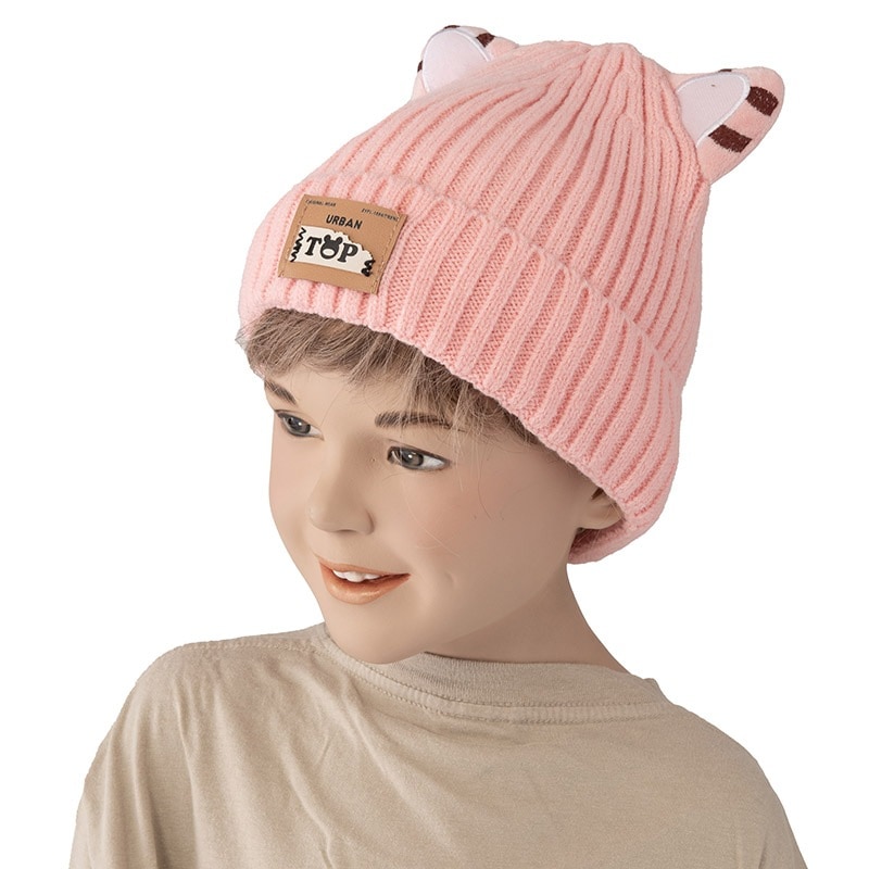 メルヘン小物 ニット帽子 猫耳 ピンク 大人子供兼用 難物 中国製