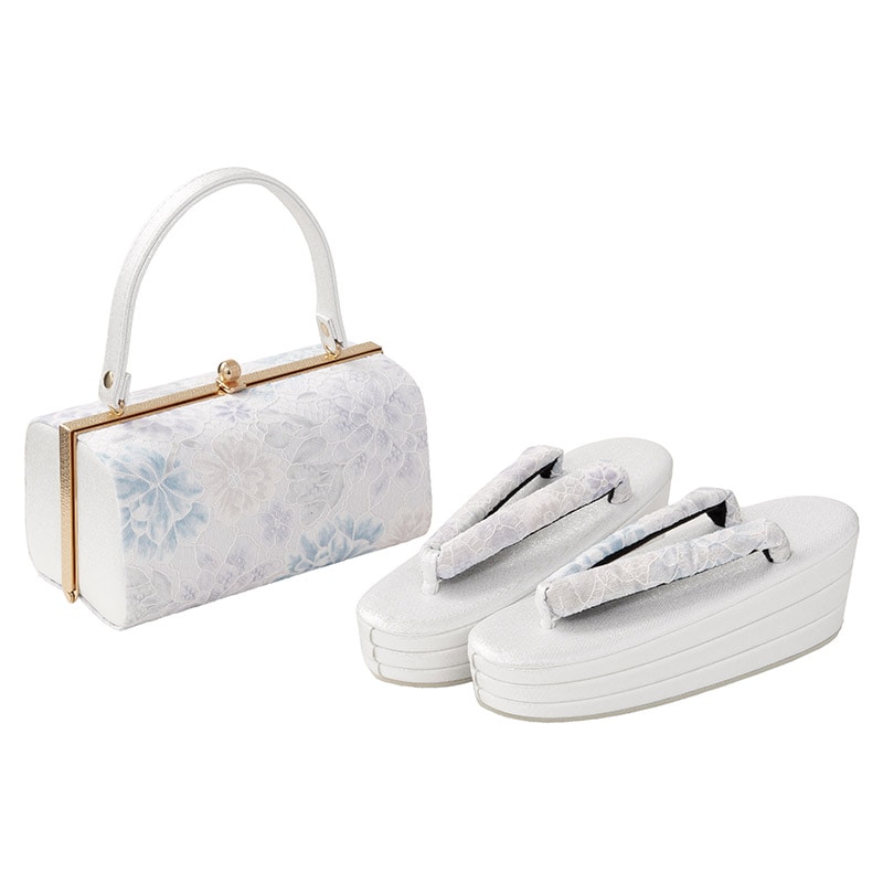 草履バッグセット 織生地 銀 レース 厚底L寸 中国製 