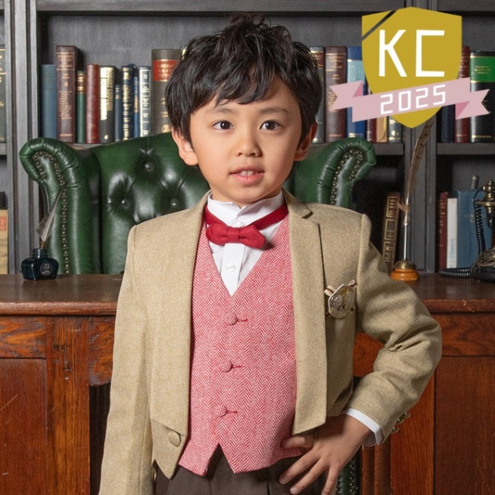 男の子礼服 キャメル・赤ベスト ネクタイ付 中国製