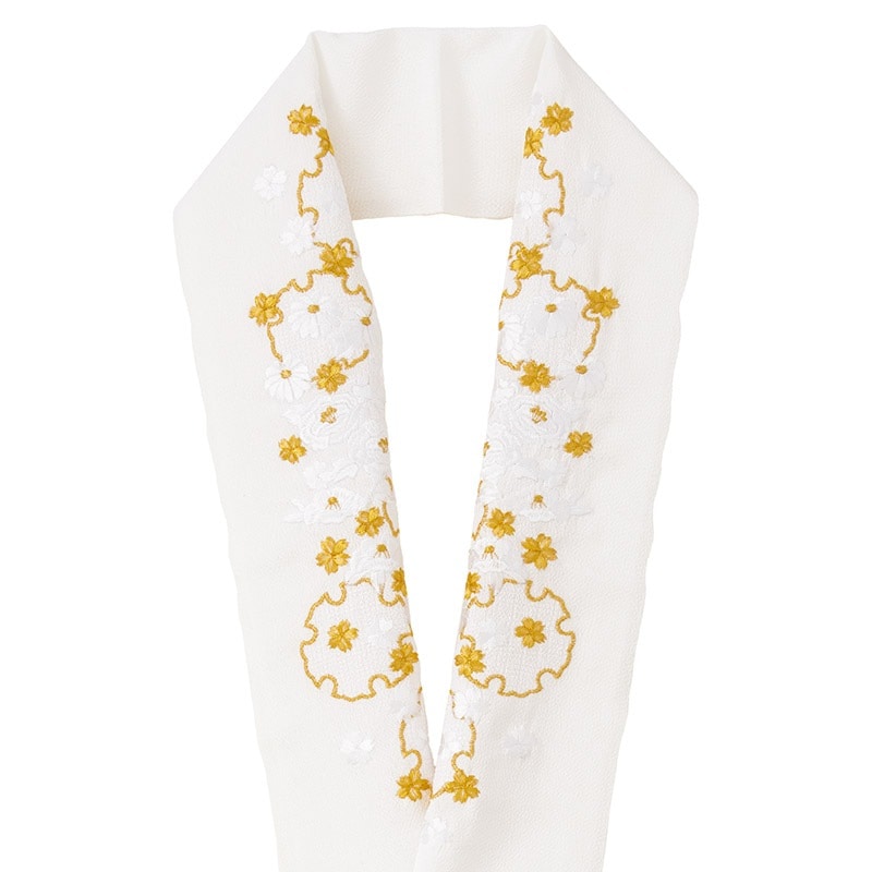 刺繍衿 ポリ 白 雪輪 金  中国製