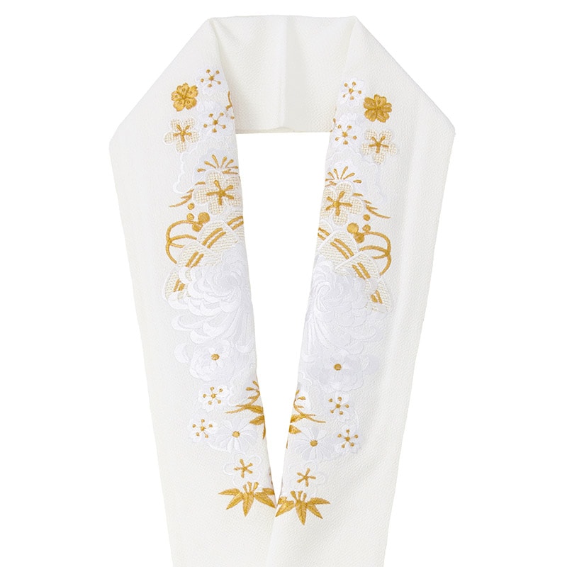 刺繍衿 ポリ 白 菊 金  中国製