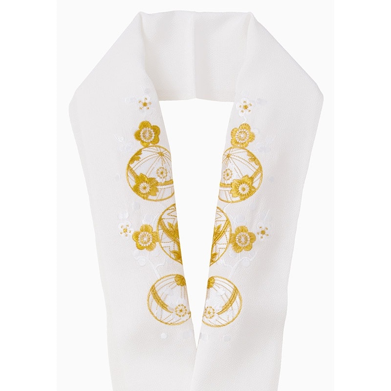 刺繍衿 ポリ 白 まり 金  中国製