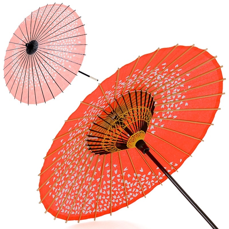 紙傘 赤 桜渦 内柄 直径64×65cm 持ち手一体 難物 中国製 | 撮影小物
