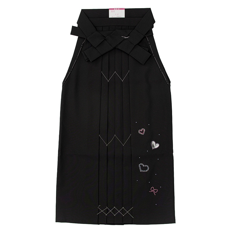 大人女子袴 黒 前のみ刺繍 ハートと蝶 ダイヤ 95cm 中国製