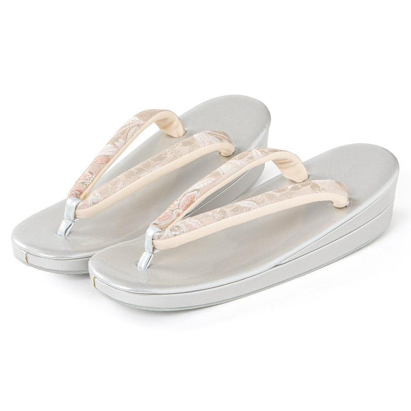 草履単品 銀/薄ピンク 桜 中国製