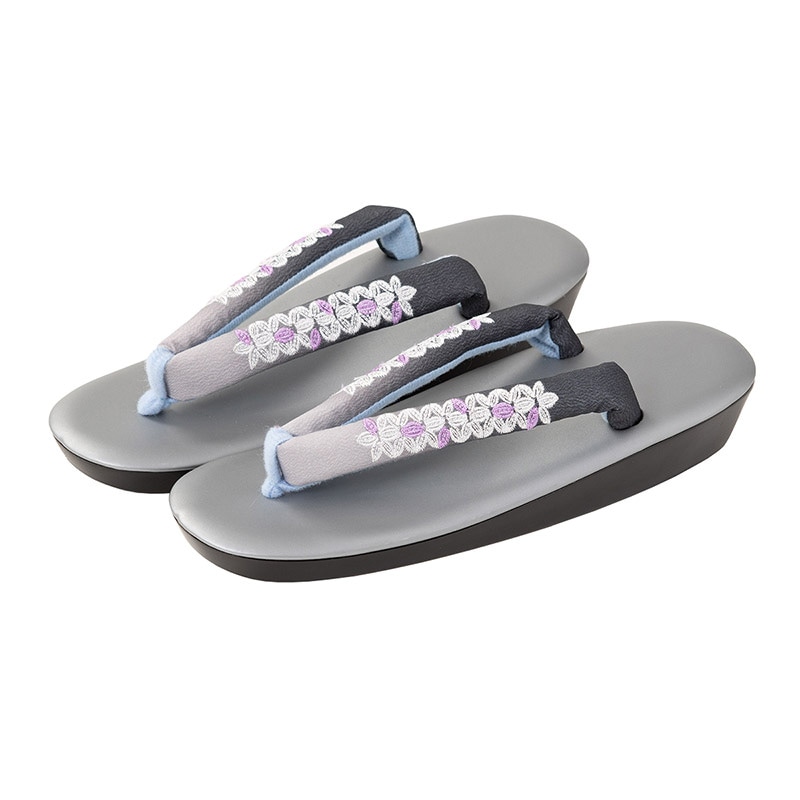 草履単品 ウレタン 黒/グレー刺繍 中国製