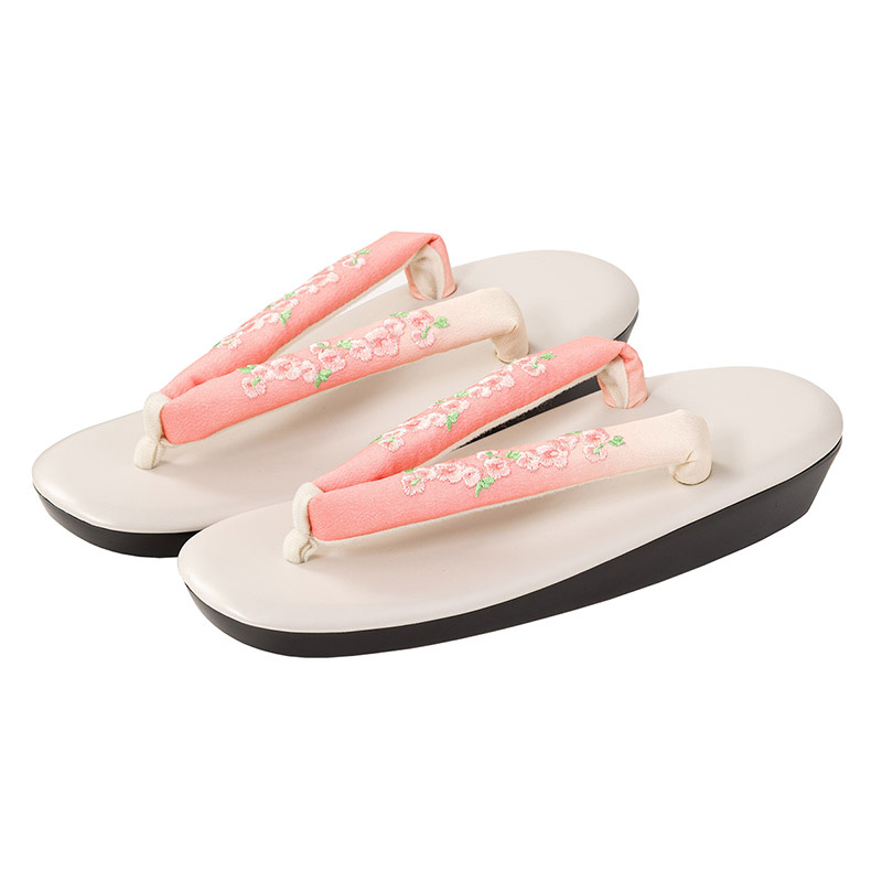 草履単品 ウレタン 白/サーモンピンク刺繍 中国製