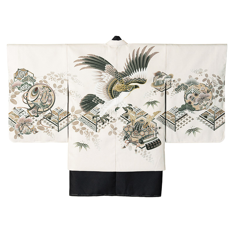 男の子着物羽織 グレーベージュ 鷹