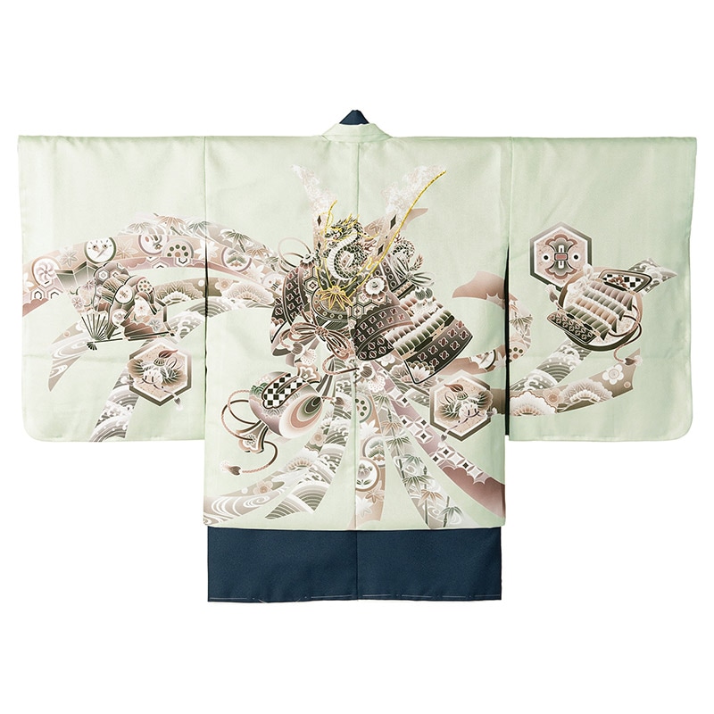 男の子着物羽織 薄ミント 兜