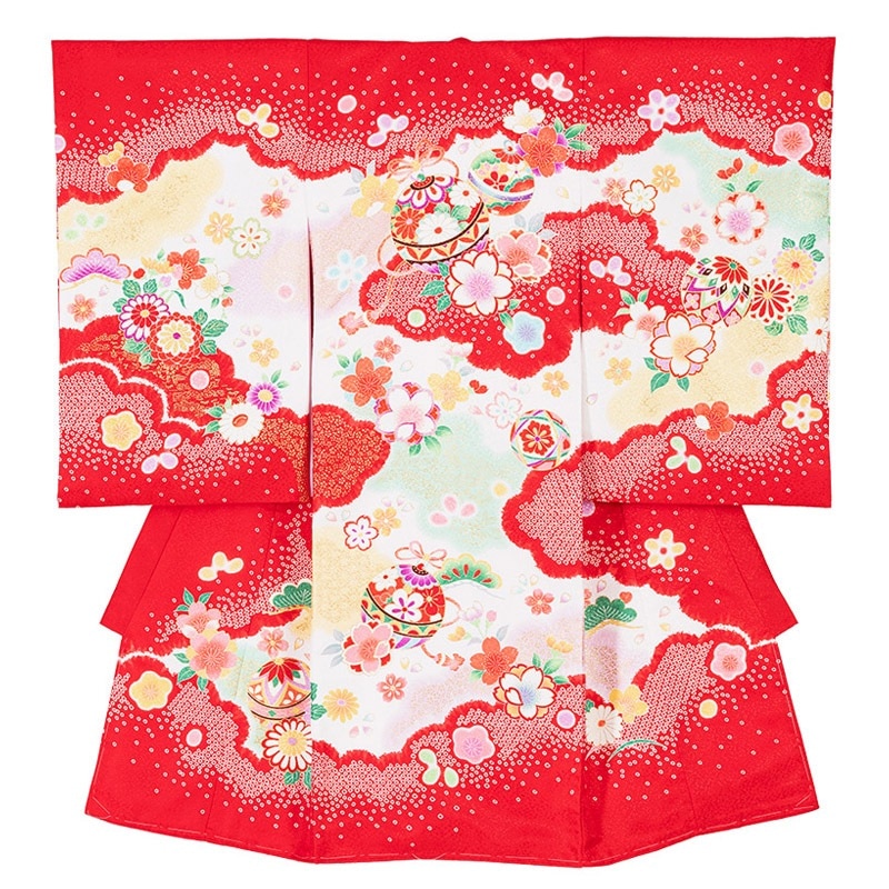 女の子初着 ポリ 赤 かのこ雲 鈴と桜 