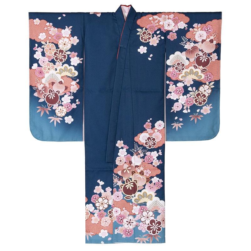 女の子七才着物 ポリ 絵羽 鉄紺 I 中国製