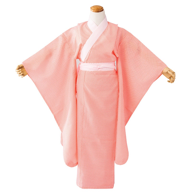 女の子長襦袢 ポリ 朱疋田 白半衿付 7才 難物 中国製