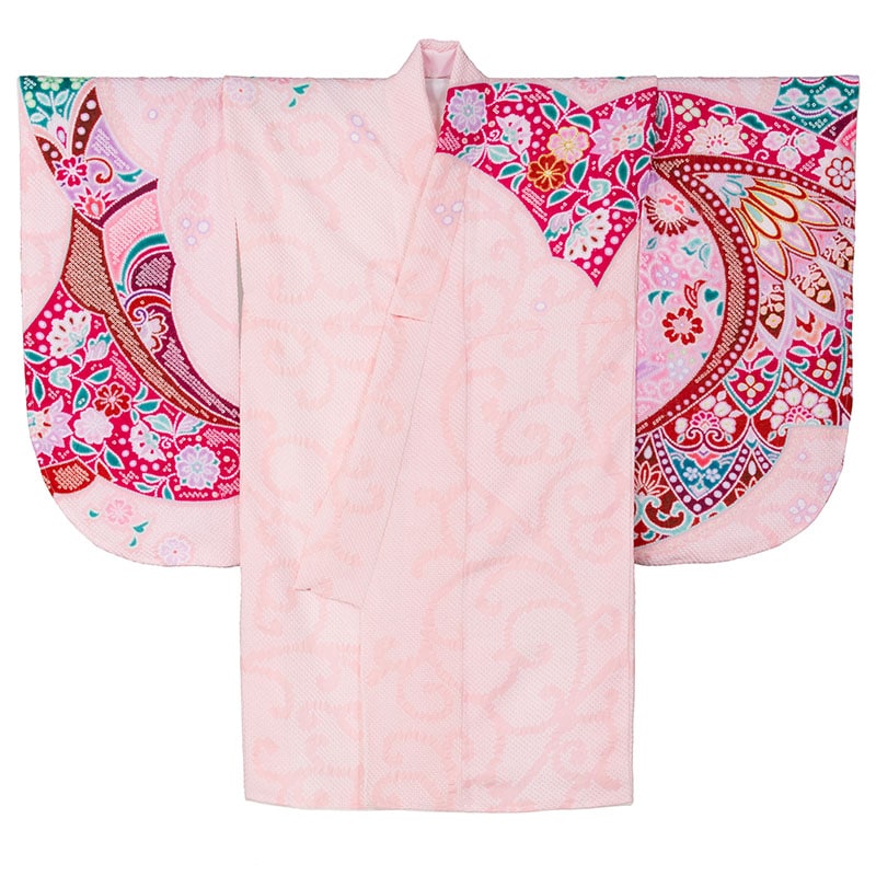 二尺袖着物 ポリ ショート丈 ピンク 華疋田/総絞り 裄180 難物 ミャンマー製