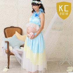 マタニティドレス 水色／黄 グラデーション 3点セット 中国製