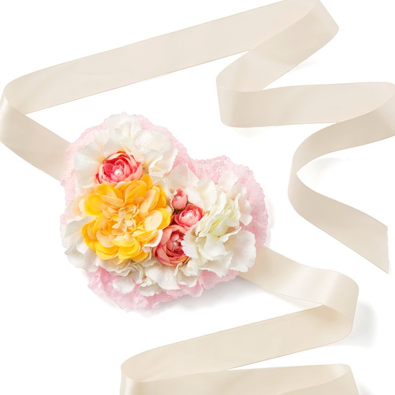 サッシュベルト マタニティベルト ハートフラワー ピンク/イエロー 中国製