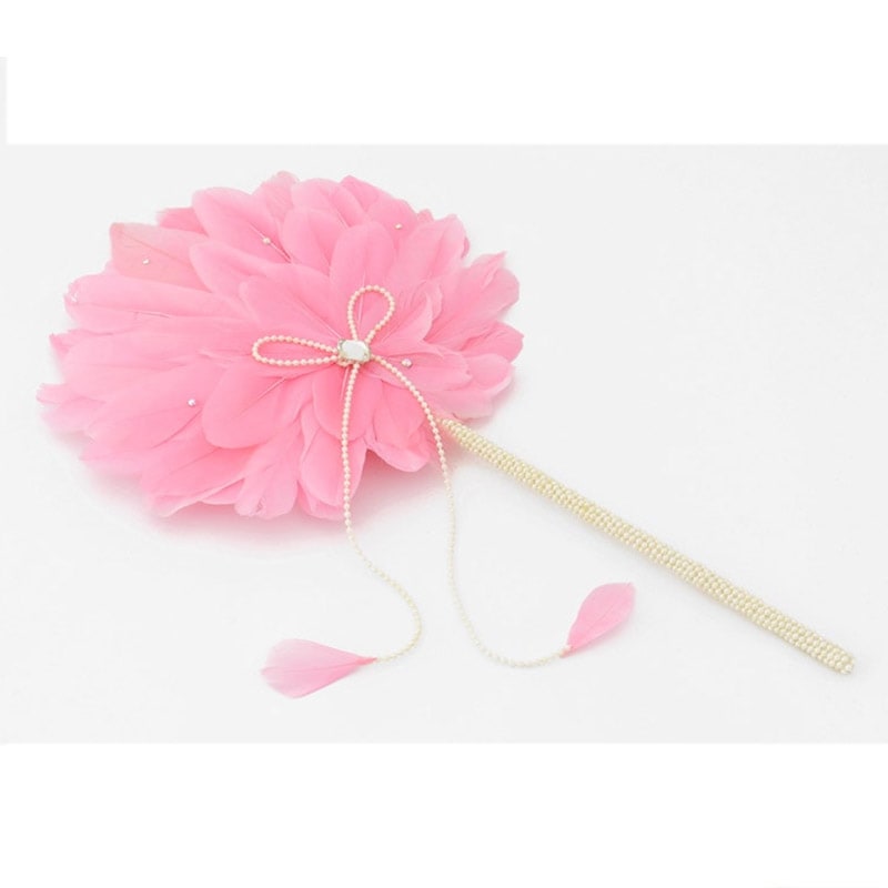 女の子洋装羽扇子 ピンク 丸型 ビーズ房付 韓国製