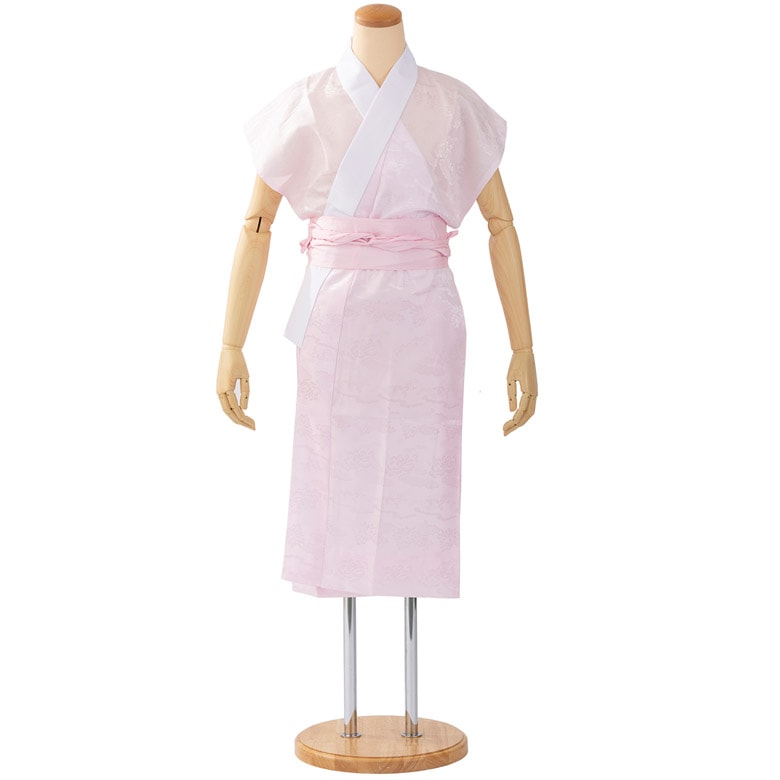 長襦袢 ジュニア女の子着物用 ポリ ピンク バチ衿 袖なし ショート丈 難物 中国製