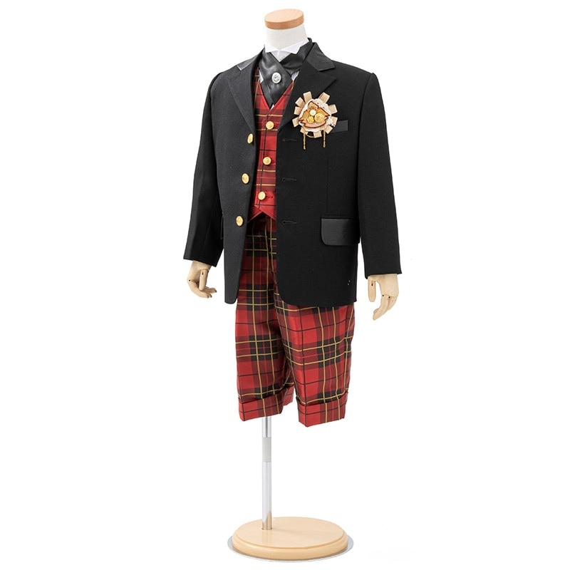 男の子礼服 黒/赤チェック 110cm ベトナム製