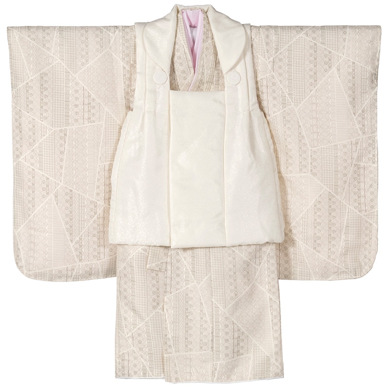 女の子 被布セット ポリ ベージュ・オフ白 3才 中国製