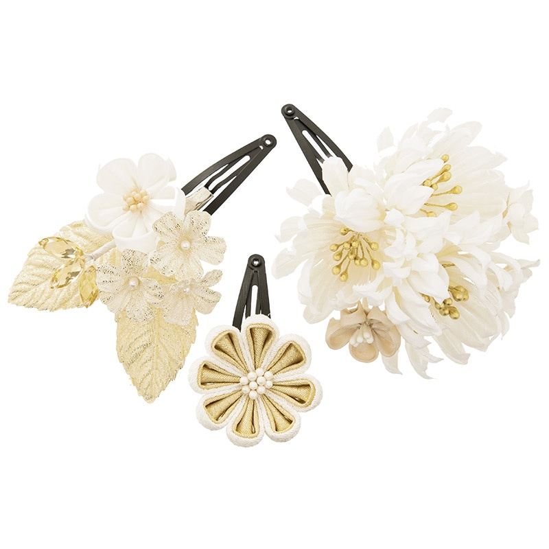 髪飾り 白 菊と小花 3個組