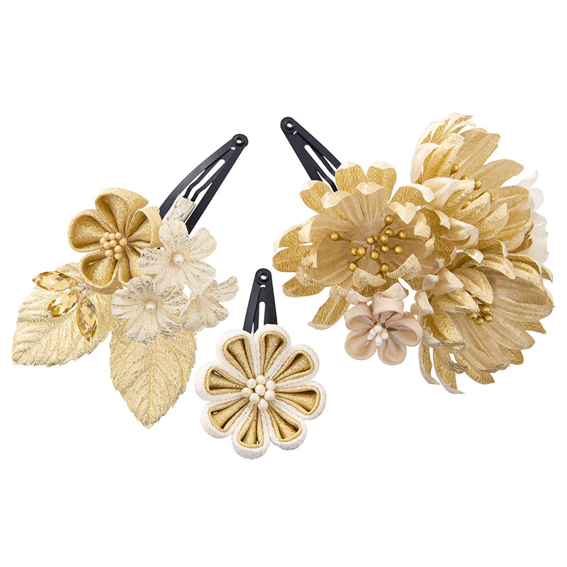 髪飾り 金 菊と小花 3個組