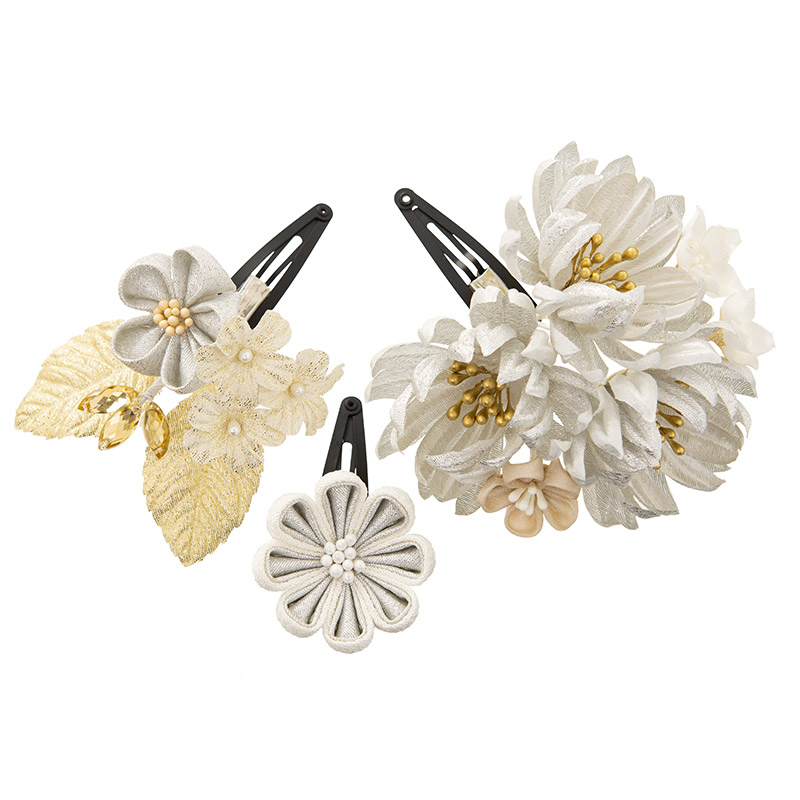 髪飾り 銀 菊と小花 3個組