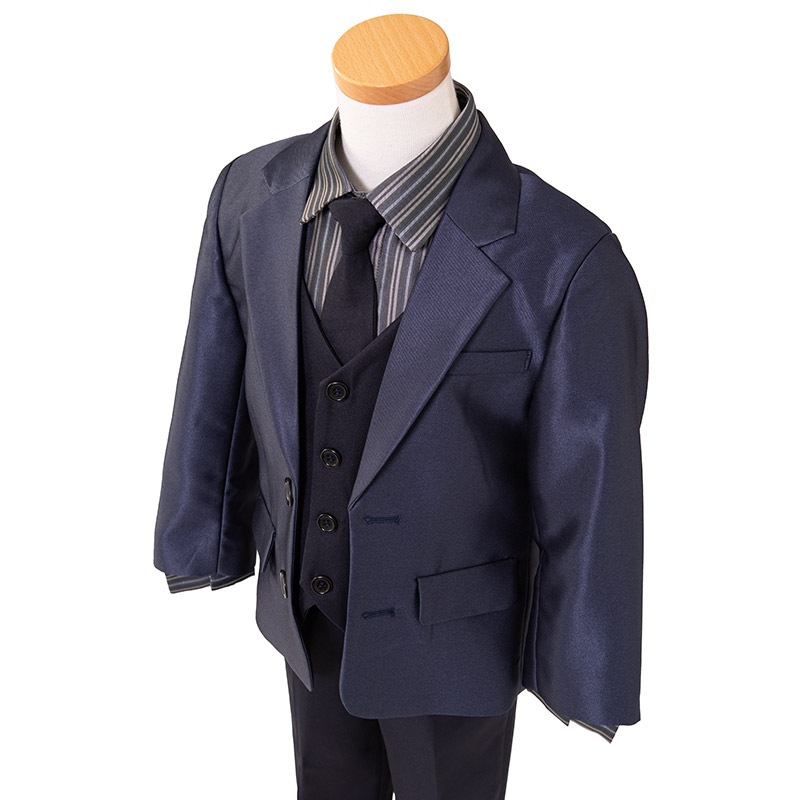 男の子礼服 紺 縞シャツ 濃紺棒ネクタイ 110cm 中国製