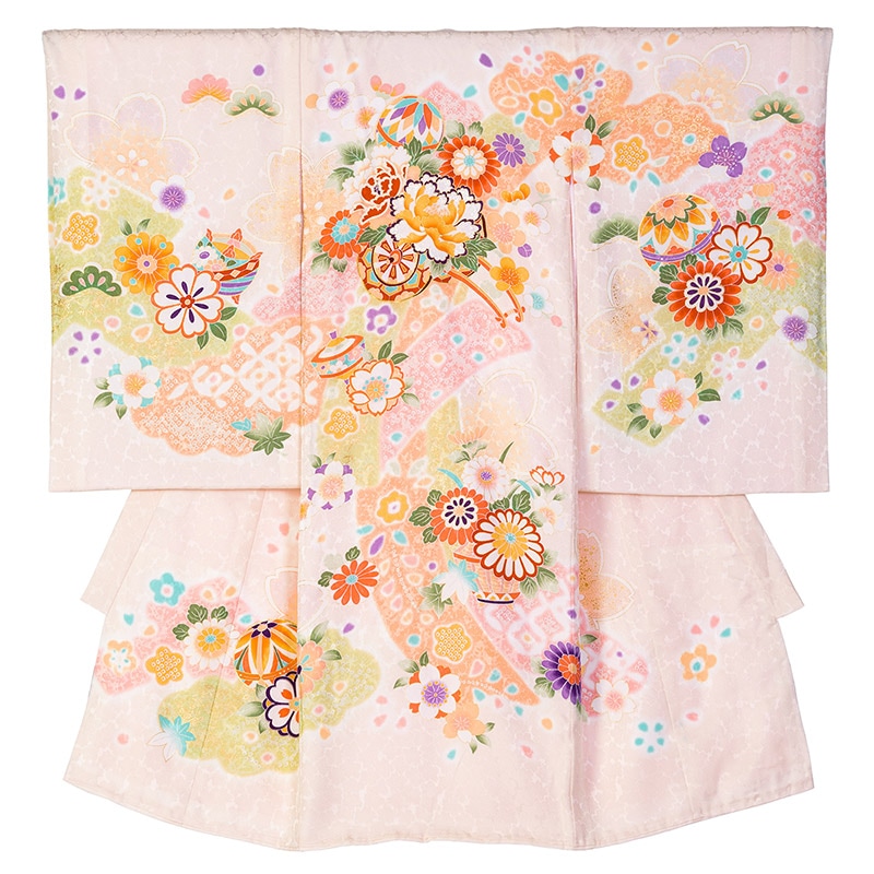 女の子初着 正絹 薄ピンク 花車